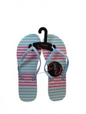 Chatties Women’s Flip Flops Size Large 9-10 Pink Aqua Striped New with Tags